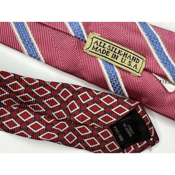 Vintage Silk Neck Ties (2) Pink Red Men Tie Jos A Bank J Z Gallery 58" 61" - Picture 5 of 5